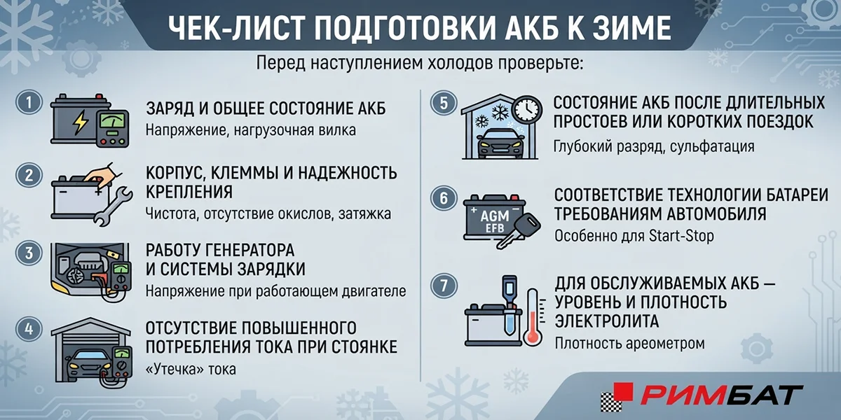 Чек-лист подготовки АКБ к зиме