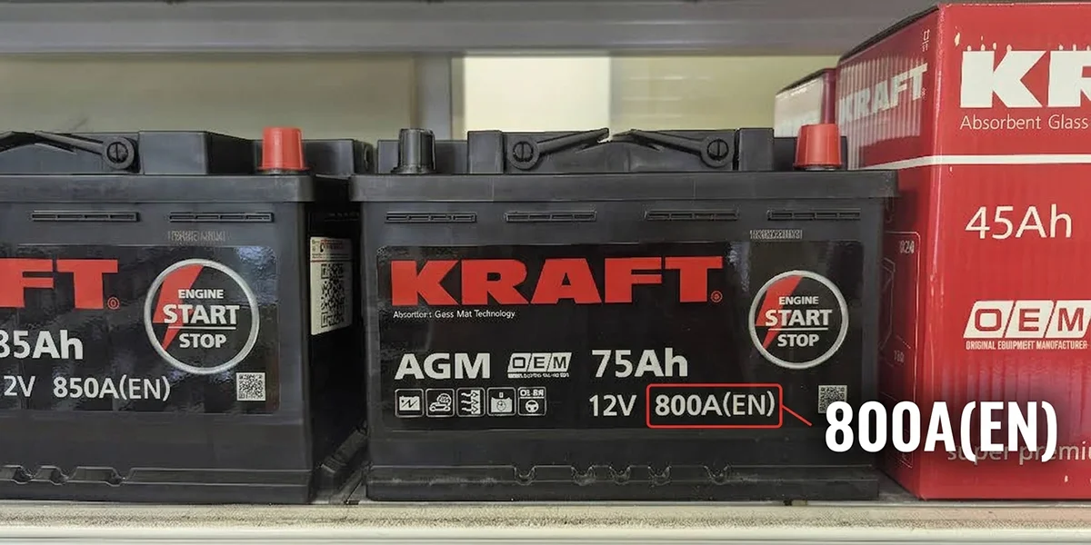 Аккумулятор Kraft AGM 75 R, пусковой ток 800A (EN)