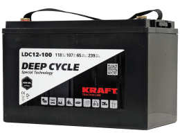 KRAFT 12V-118Ah(C20) L (тяговая) M8 (330*173*220)