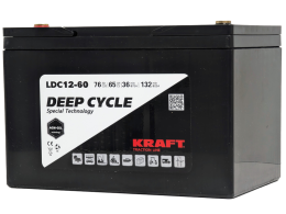 KRAFT 12V-76Ah(C20) L (тяговая) M6 (260*168*176)