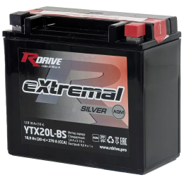 RDrive eXtremal Silver YTX20L-BS 18.9Ah (270А 176*87*154)