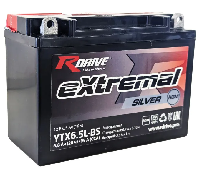 Аккумулятор RDrive eXtremal Silver YTX6.5L-BS 6,5Ah (95А 140*66*100)