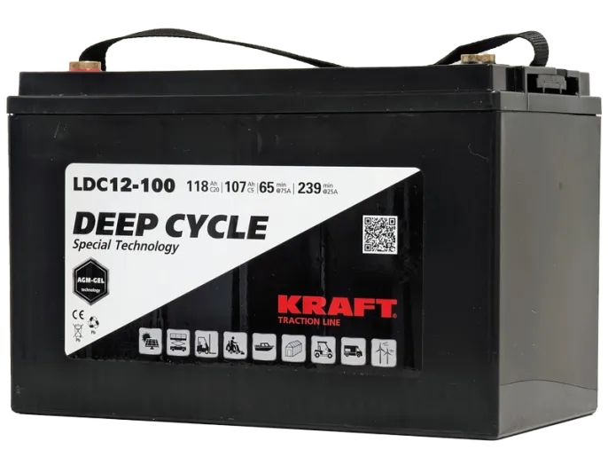 KRAFT 12V-118Ah(C20) L (тяговая) M8 (330*173*220)