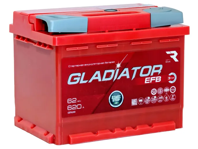 Аккумулятор GLADIATOR EFB 62 R (620A, 242*175*190).