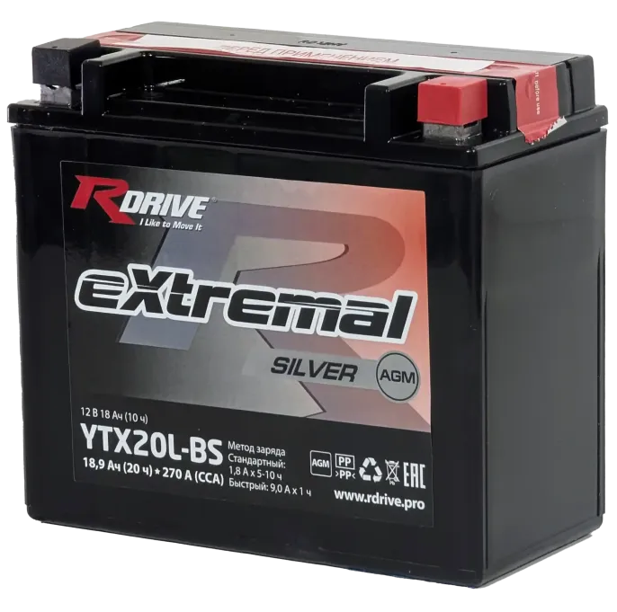 RDrive eXtremal Silver YTX20L-BS 18.9Ah (270А 176*87*154)