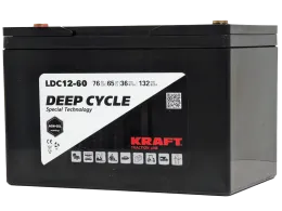 KRAFT 12V-76Ah(C20) L (тяговая) M6 (260*168*176)
