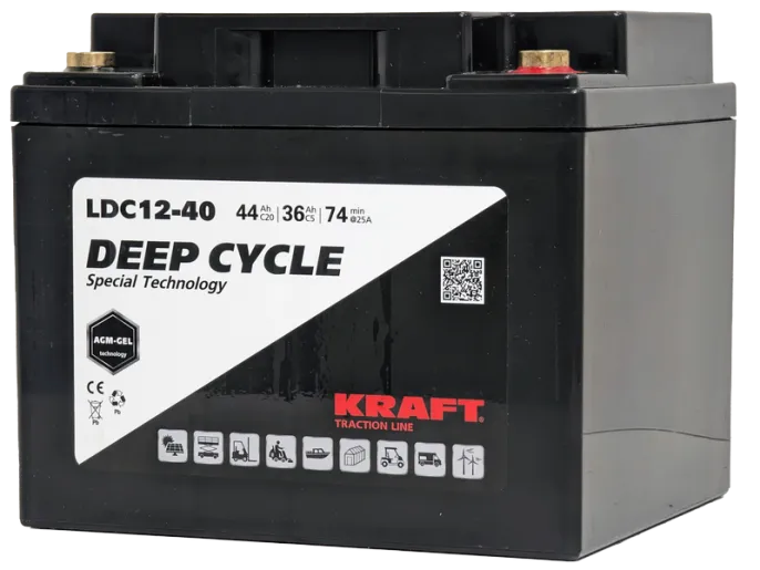 KRAFT 12V-44Ah(C20) L (тяговая) M6 (197*166*170)