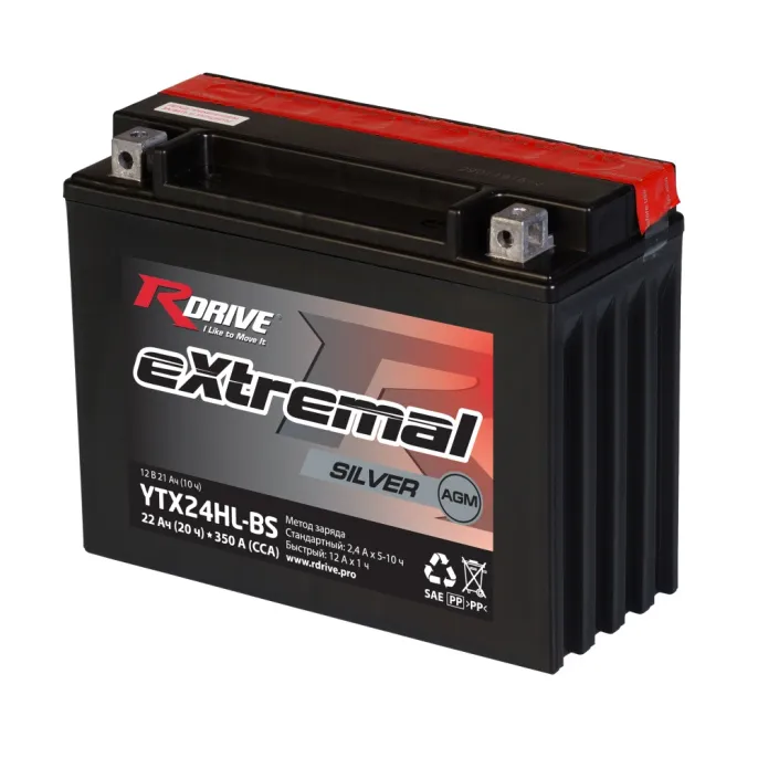 RDrive eXtremal Silver YTX24HL-BS 22Ah (350А 205*87*162)