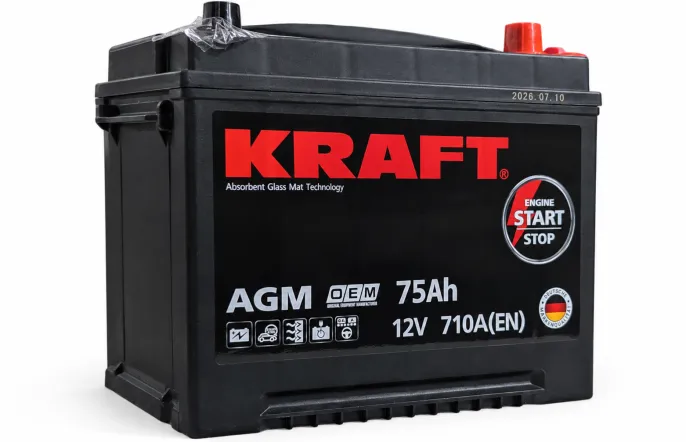 Аккумулятор KRAFT AGM Asia 75 JR (710A, 273*175*220)