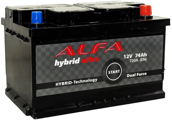 Аккумулятор ALFA Hybrid 74 R низк. (720A, 278*175*175)