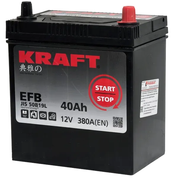 KRAFT EFB Asia 40 JR (380A, 195*126*220) тонкие клеммы