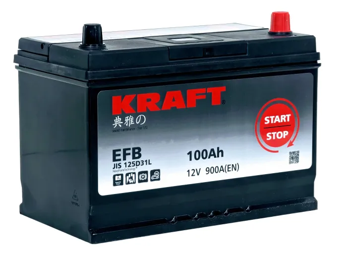 Аккумулятор KRAFT EFB Asia 100 JR (900A, 304*172*220) с бортом