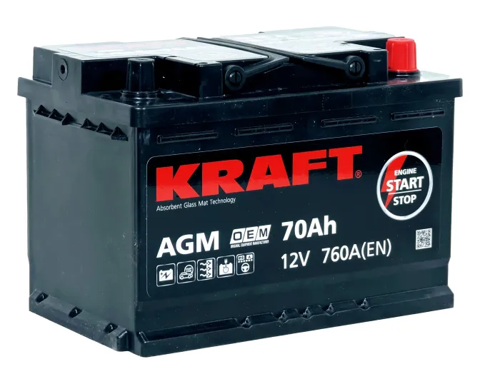 Аккумулятор KRAFT AGM 70 R (760A, 278*175*190)