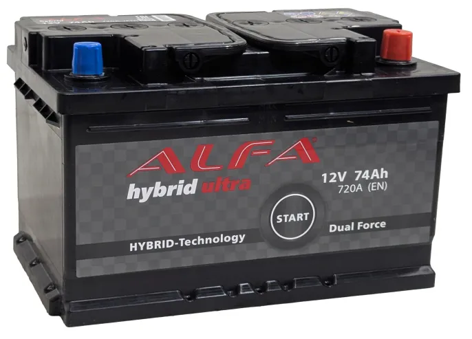 Аккумулятор ALFA Hybrid 74 R низк. (720A, 278*175*175)