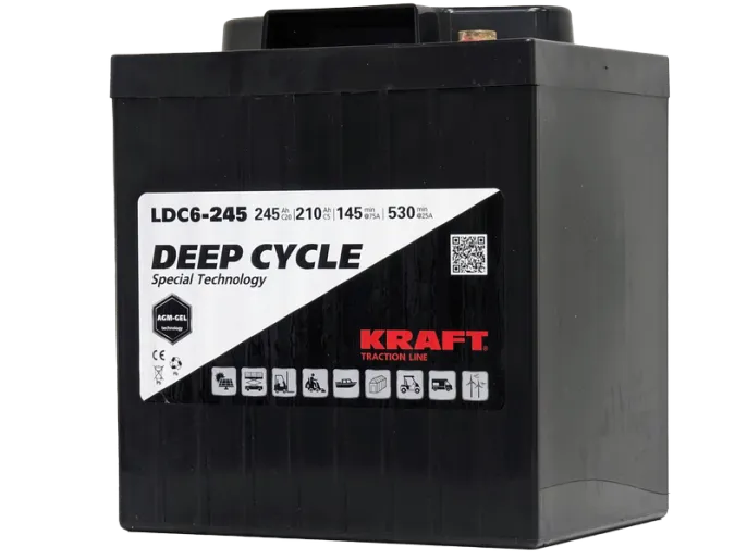 KRAFT 6V-245Ah(C20) L (тяговая) M8 (243*188*275)